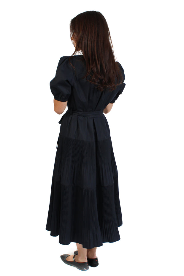 Navy Pleated Midi Dress