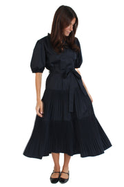 Navy Pleated Midi Dress