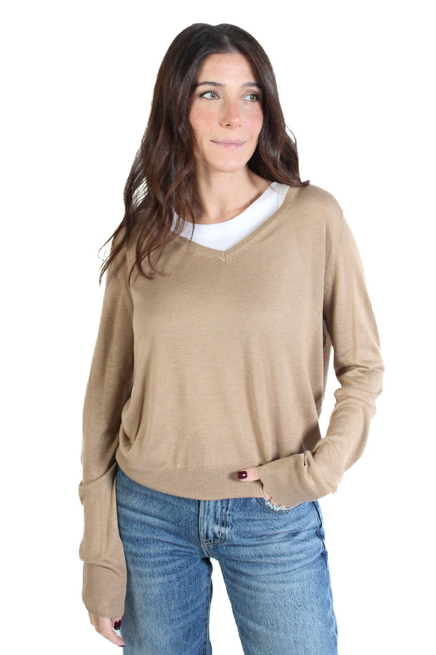 Camel V-neck Sweater