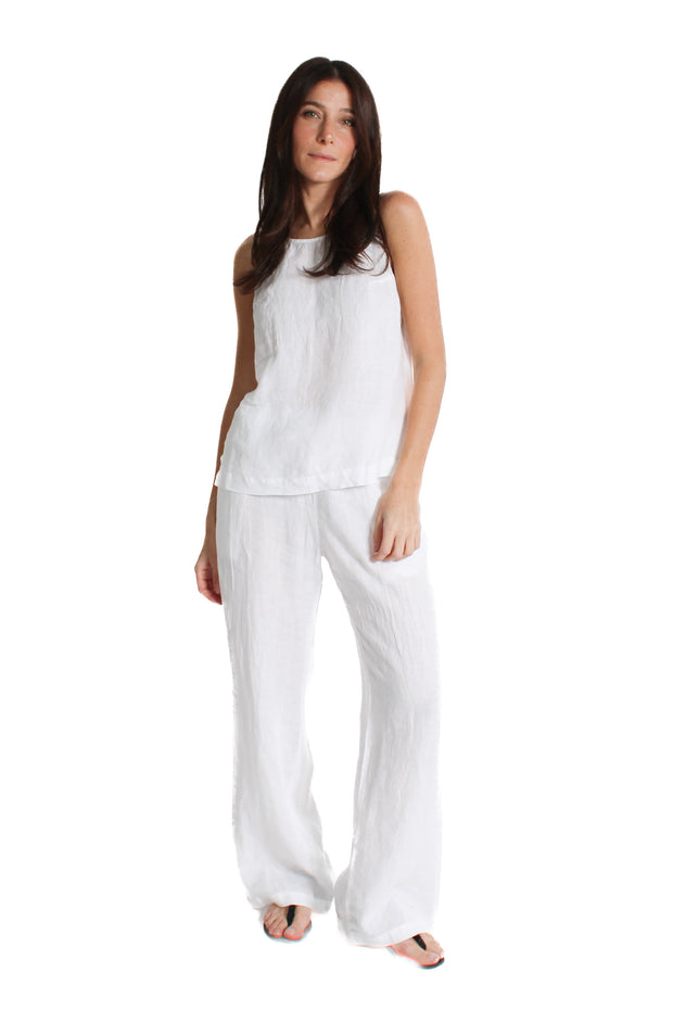 Justine White Woven Linen Pant