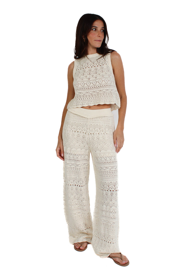 Beige Crochet Pattern Pants