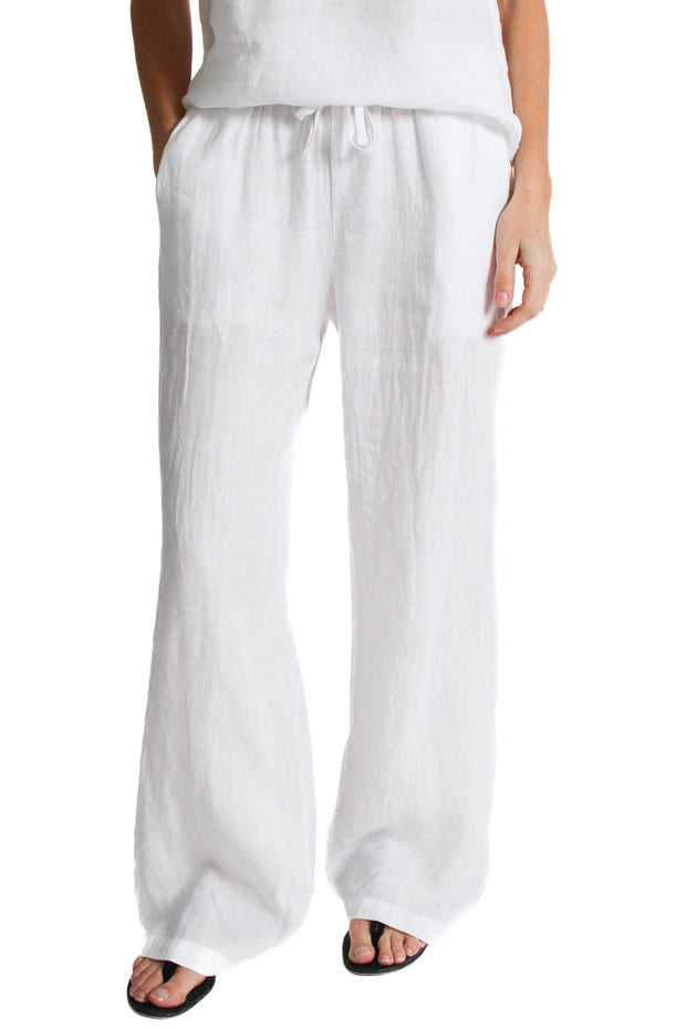 Justine White Woven Linen Pant
