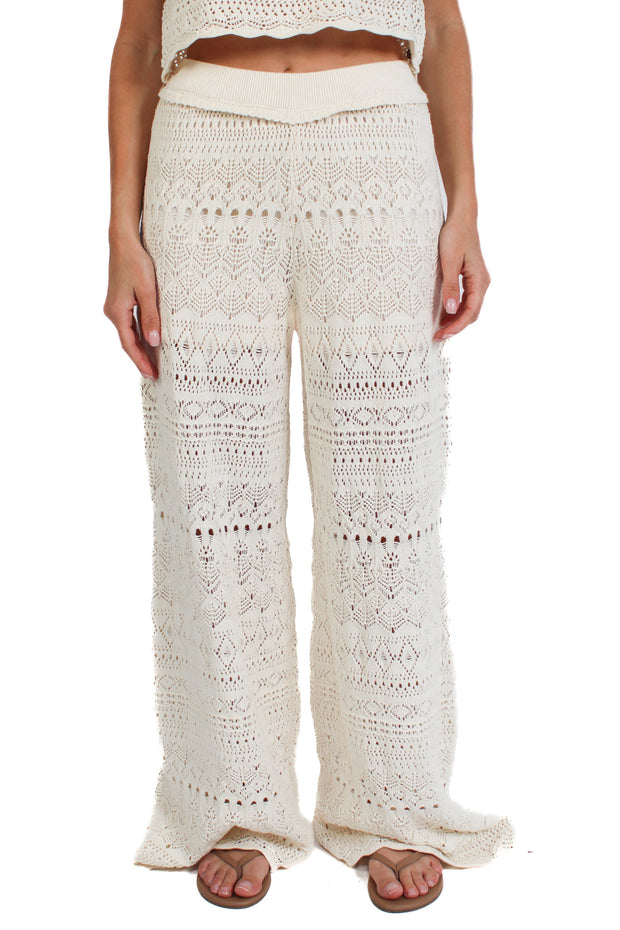 Beige Crochet Pattern Pants