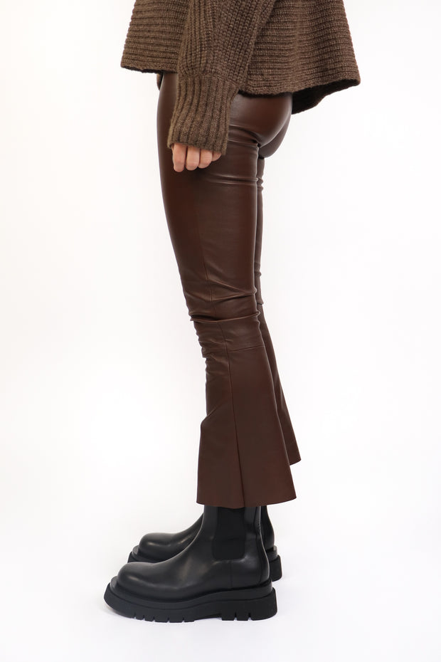 Brown Leather Flare Pant