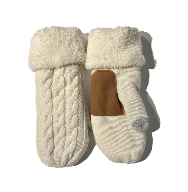 Whisper White Patch Cable Knit Mittens