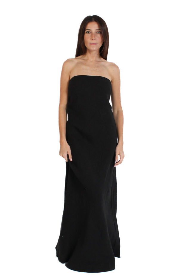 Strapless Black Linen Dress