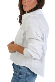 White Cropped Poplin Shirt