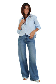 Blue Cropped Poplin Shirt