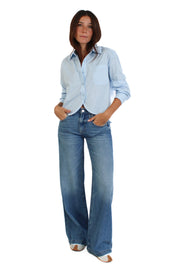 Blue Cropped Poplin Shirt