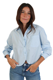 Blue Cropped Poplin Shirt