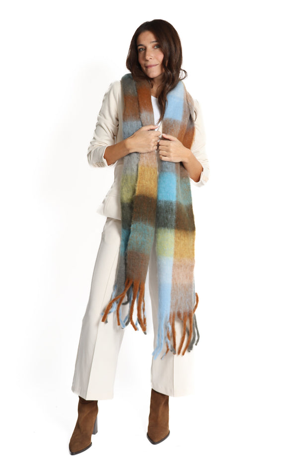 Teal/Brown Check Scarf