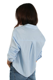 Blue Cropped Poplin Shirt