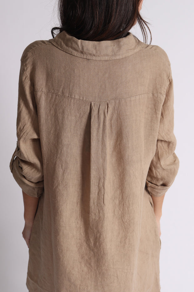 Button Down Linen Blouse Dress