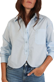 Blue Cropped Poplin Shirt