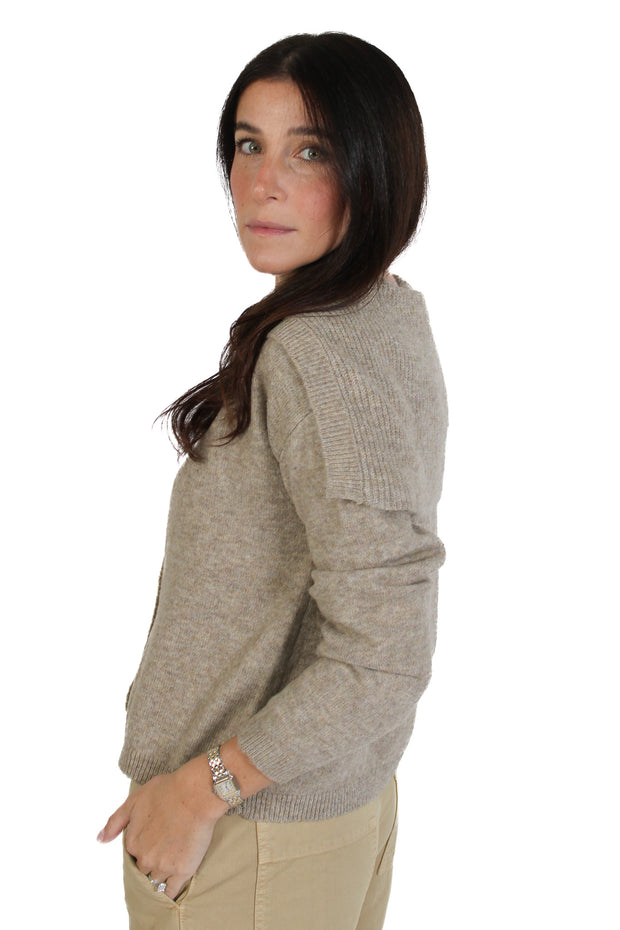 Sailor Neck Beige Cardigan