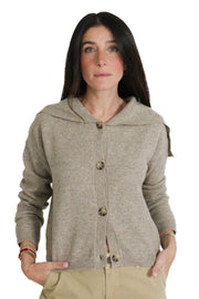 Sailor Neck Beige Cardigan
