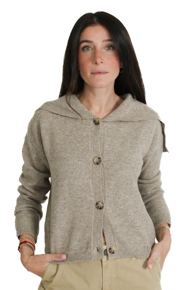 Sailor Neck Beige Cardigan