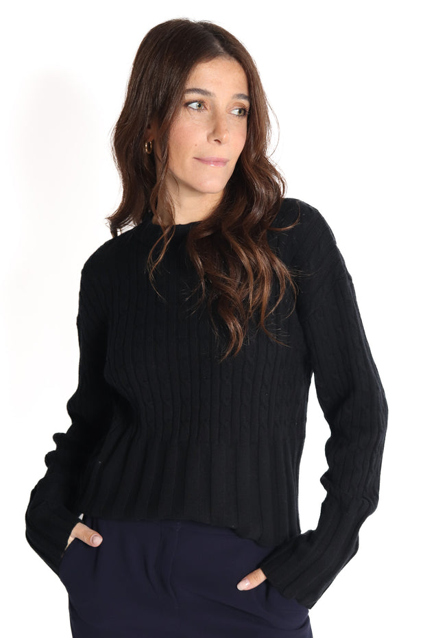 Thea Black Cable Crew Sweater