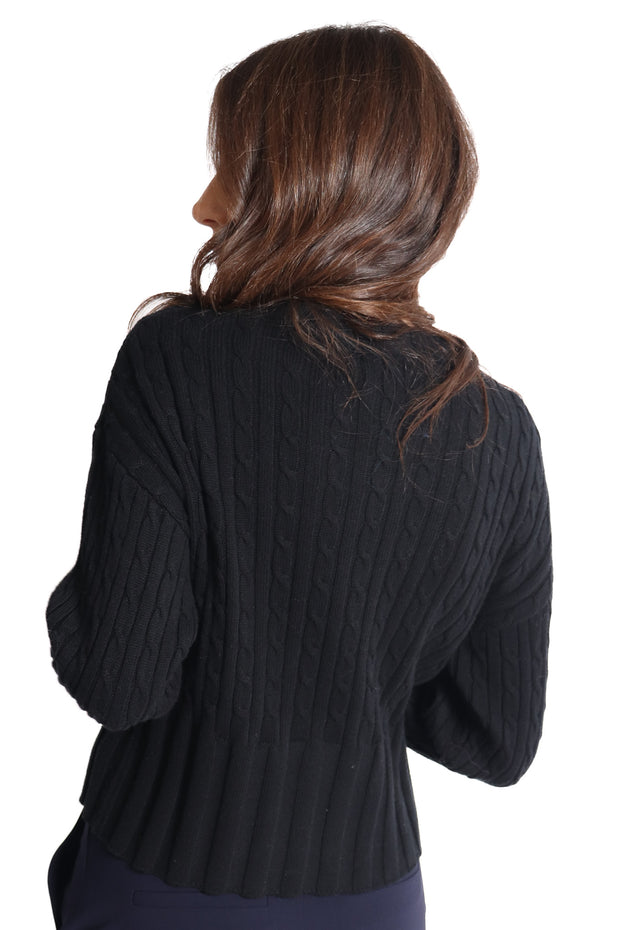 Thea Black Cable Crew Sweater