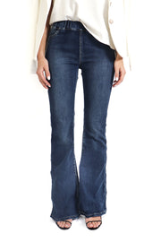 Dark Denim Flared Crinkle Pants