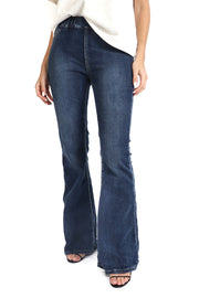 Dark Denim Flared Crinkle Pants