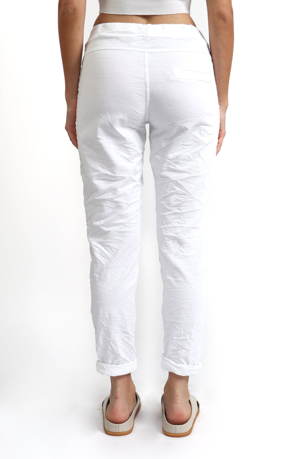 White Zipper Pocket Crinkle Pant