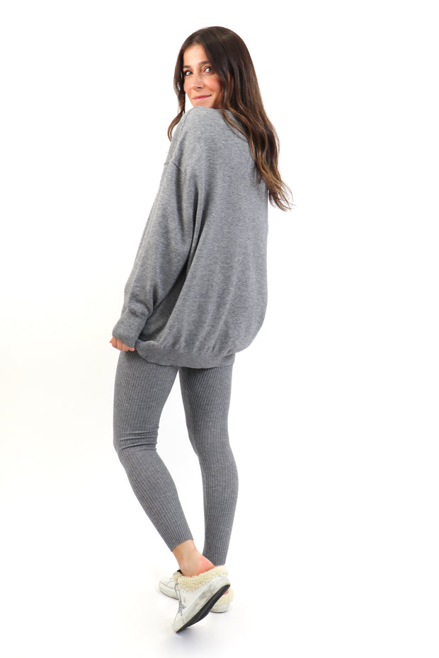 Gray Ribbed Knitted Stacked Leggings - ShopperBoard