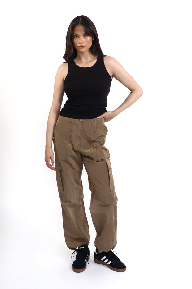 Olive Nylon Cargo Pants