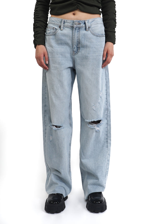 Low Rise Distressed Straight Jean