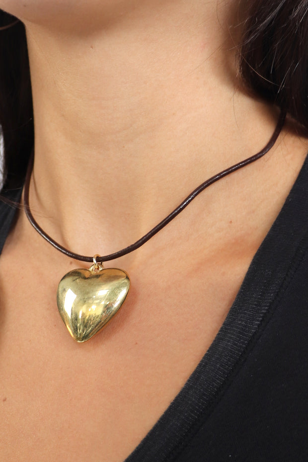 Gold Vintage Puff Heart Necklace
