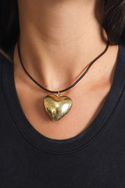 Gold Vintage Puff Heart Necklace