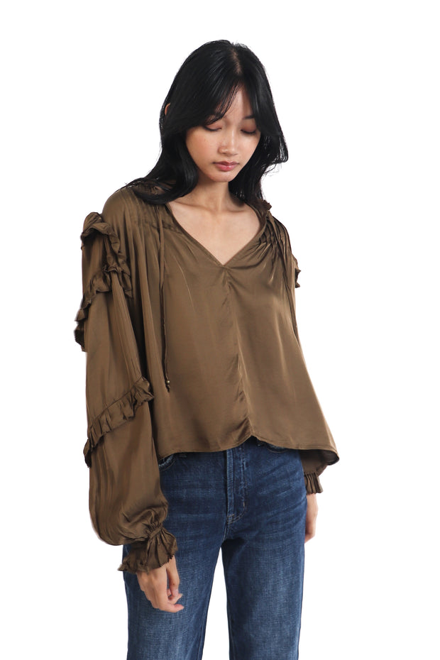 Ruffle Detail Satin Blouse