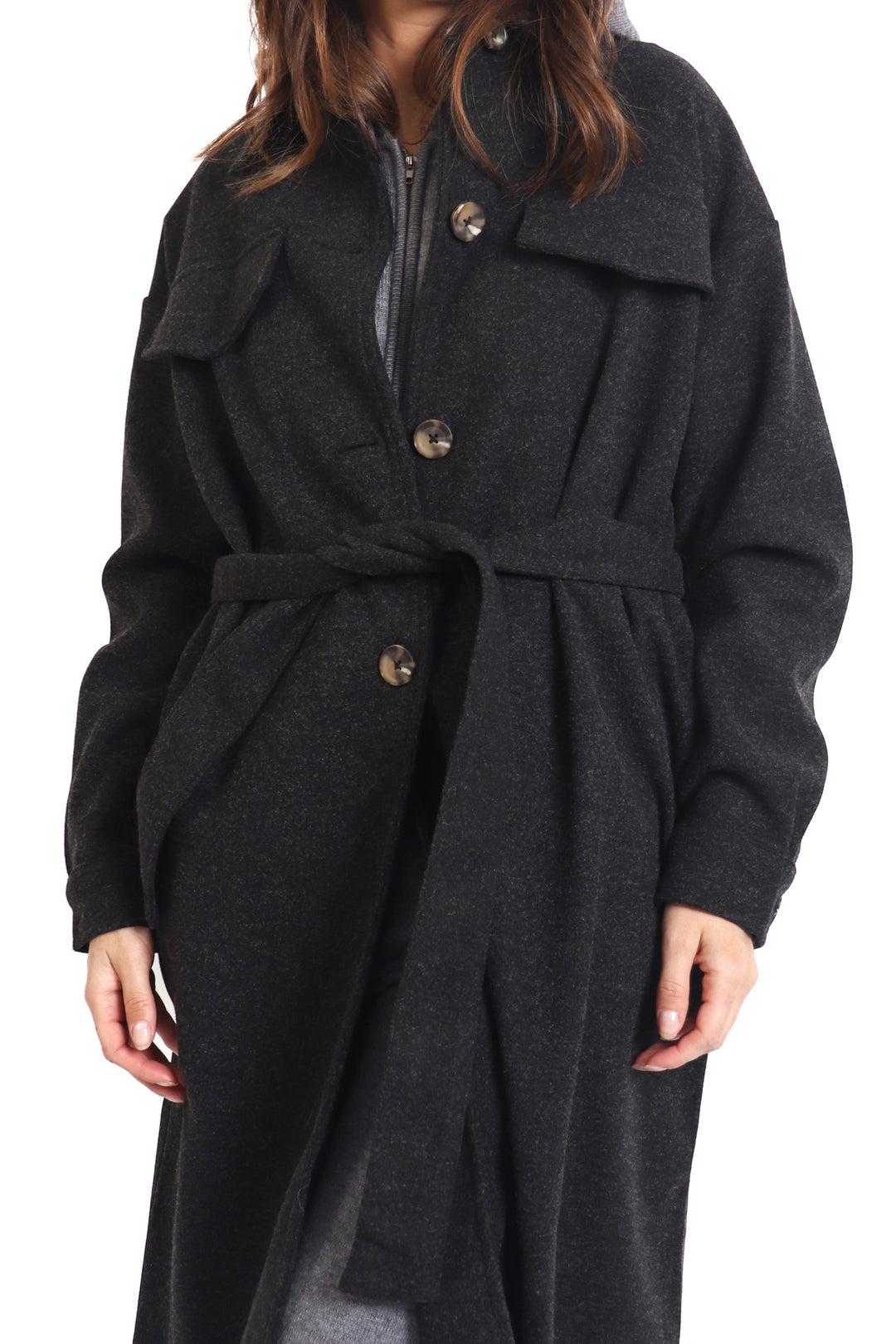 Double breasted gray wool maxi coat for women 4720