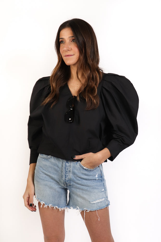 Black Exaggerated Shoulder Blouse