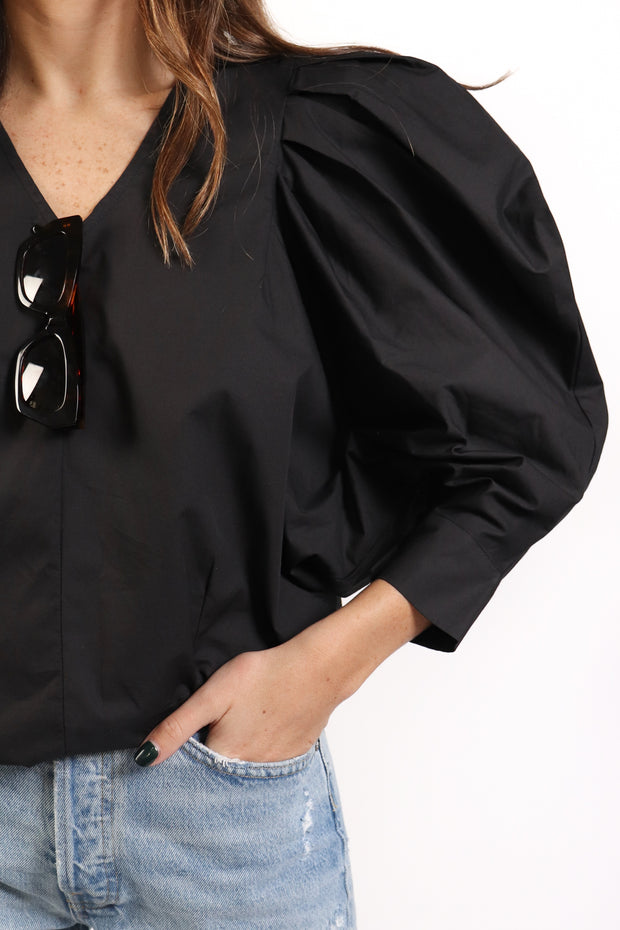 Black Exaggerated Shoulder Blouse