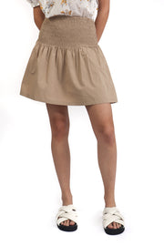 Sand Cotton Poplin Smocked Skirt