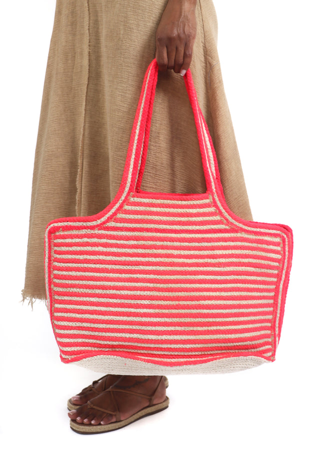 Pink Hand Woven Striped Tote