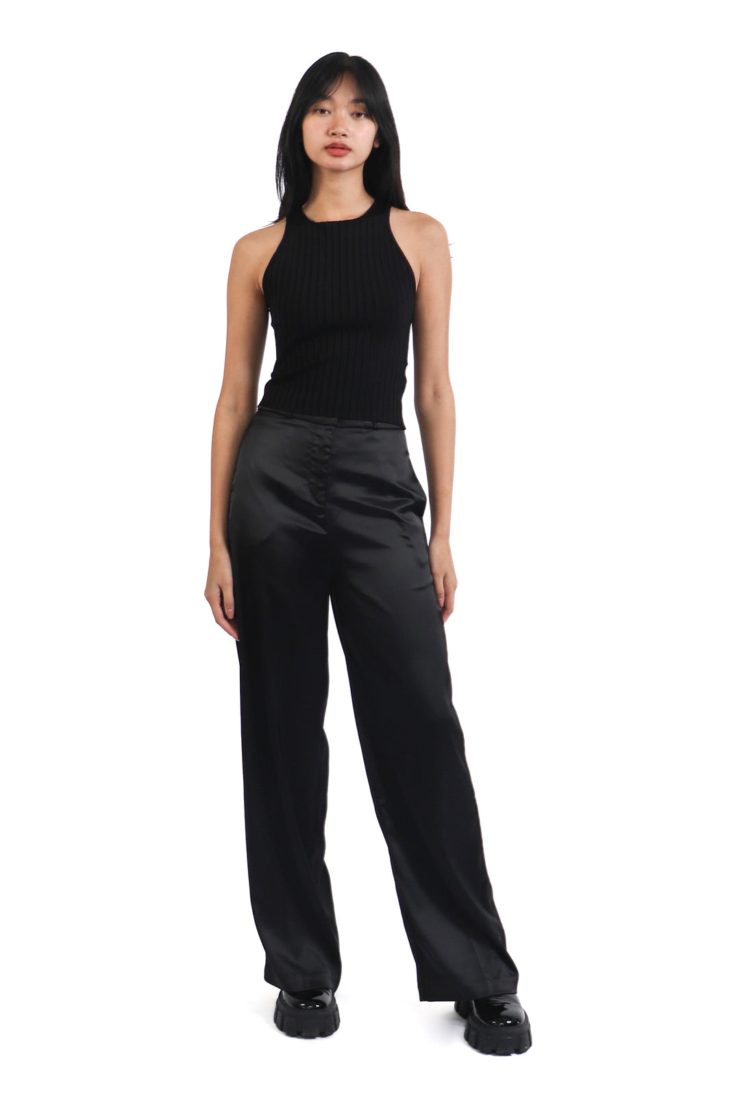 パンツ Saint Laurent Black satin wide-leg pant (735726Y3G36 1000) Saint Laurent Black Satin Wide-leg Pant | ModeSens