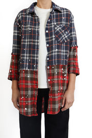 Blue and Red Plaid Paint Splatter Flannel Shirt