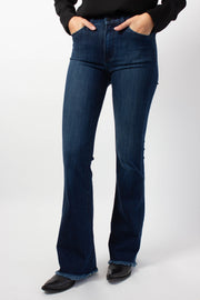 Dark Denim with Frayed Flare Hem