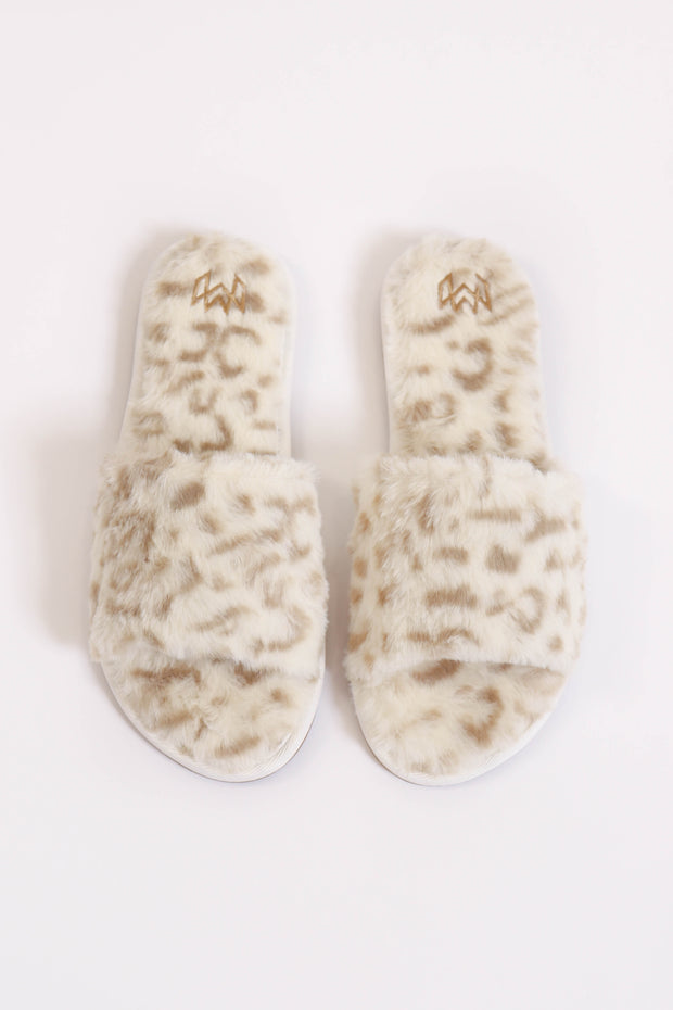 Faux Fur Snow Leopard Slippers