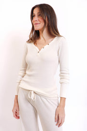 Soft Cream Ribbed Henley Top