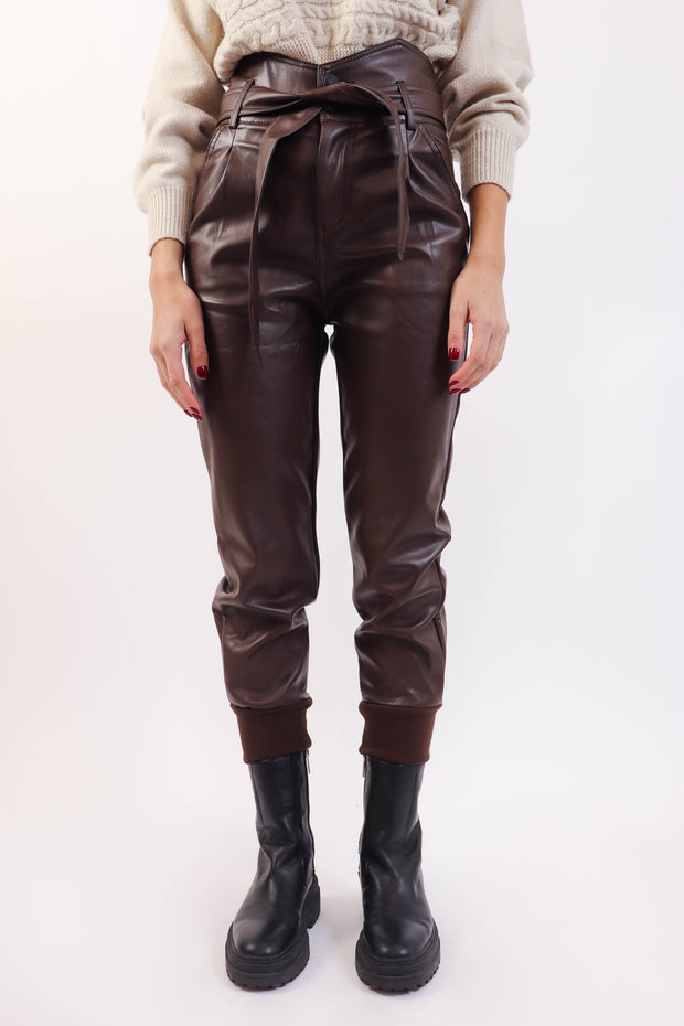 Chocolate Brown Paperbag Pleather Pant