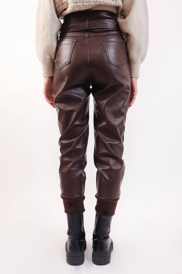 Chocolate Brown Paperbag Pleather Pant