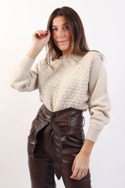 Shoulder Pad Cable Knit Sweater
