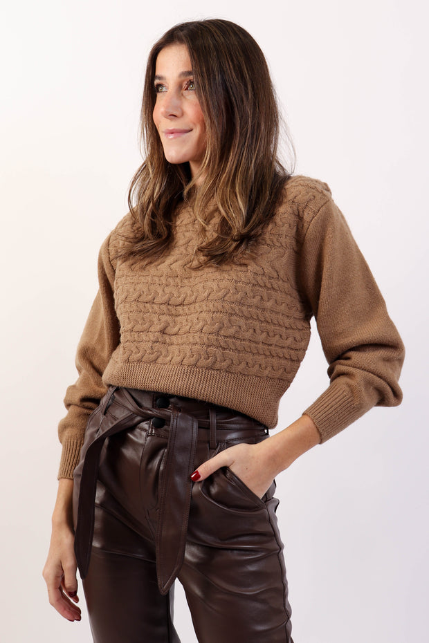 Shoulder Pad Cable Knit Sweater
