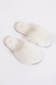 Faux Fur White Slippers
